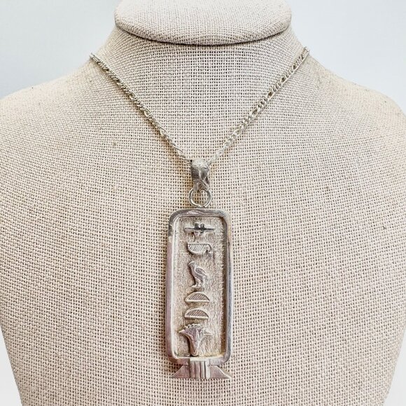 VTG Sterling Silver 925 Hieroglyphic Pendant Chain Necklace Size 26" Length - Picture 2 of 15